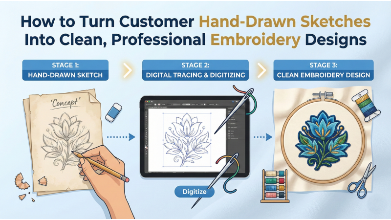 How to Turn Customer Hand-Drawn Sketches Into Clean, Professional Embroidery Designs