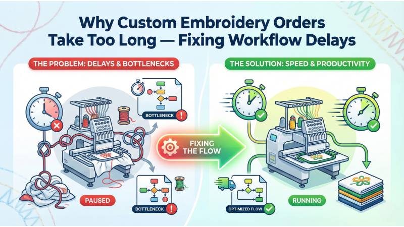 Why Custom Embroidery Orders Take Too Long — Fixing Workflow Delays