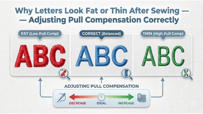 Why Letters Look Fat or Thin After Sewing — Adjusting Pull Compensation Correctly
